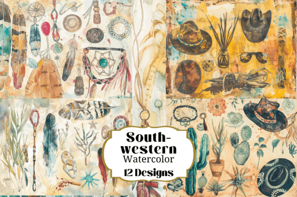 12 Watercolor Southwestern Backgrounds for Digital Crafting