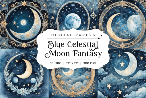 Enchanting Blue Celestial Moon Fantasy Backgrounds for Creative Projects