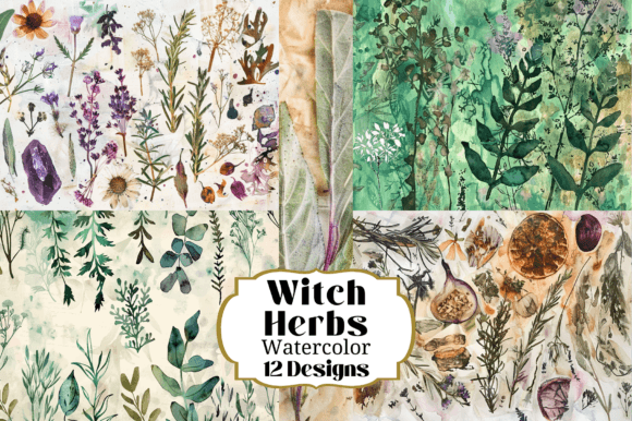 Enchanting Watercolor Witch Herbs: Digital Backgrounds for Crafters