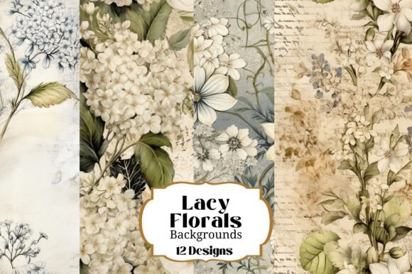 Infuse Your Designs with Vintage Charm: Lacy Floral Blue Tan Sepia Backgrounds