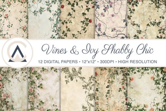 Shabby Chic Vines Botanical Backgrounds for Creative Projects