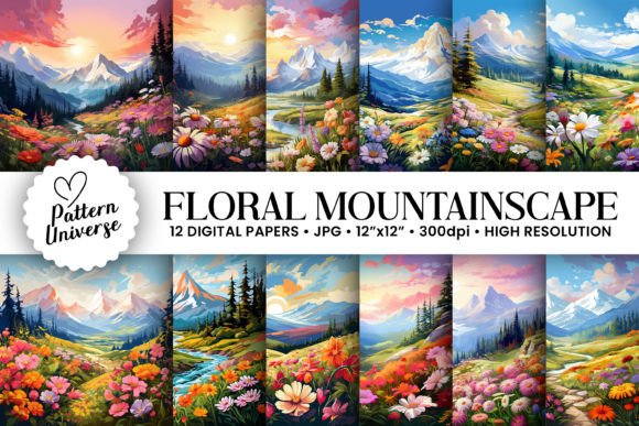 Summer Floral Mountainscape Backgrounds: Nature's Palette