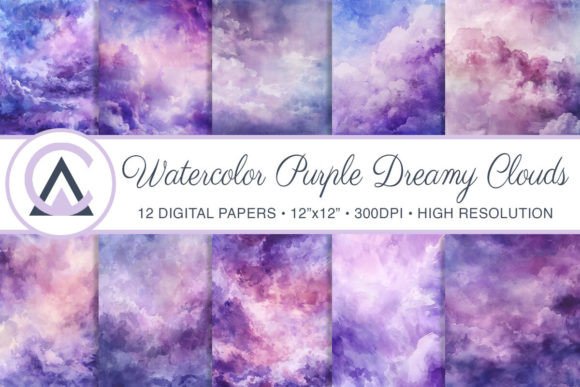 Watercolor Purple Cloudy Sky Backgrounds for Creative Projects